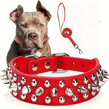 collier chien en cuir rebel pitbull rouge